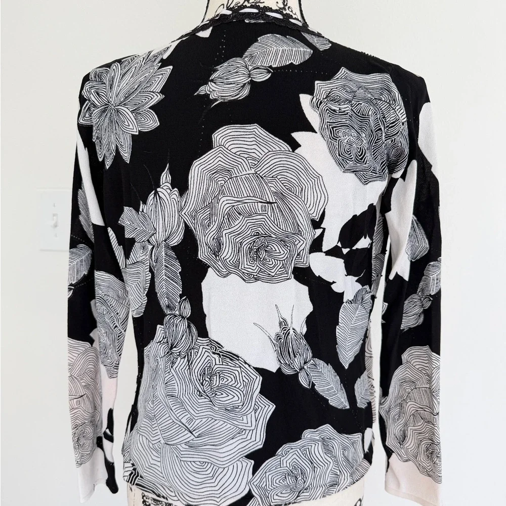 Alberto Makali Monochrome Floral Open Cardigan & Tank Top Set Sz M Romantic - Picture 6 of 16